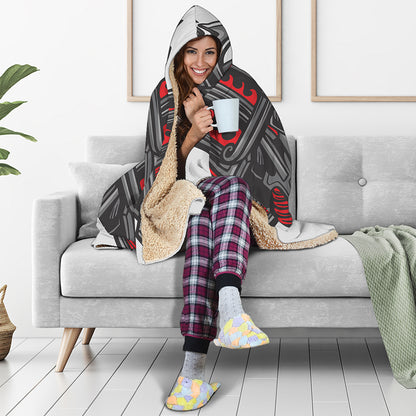 Robot Samurai Mask Print Hooded Blanket