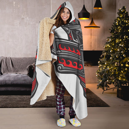 Robot Samurai Mask Print Hooded Blanket