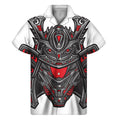 Robot Samurai Mask Print Men's Short Sleeve Shirt