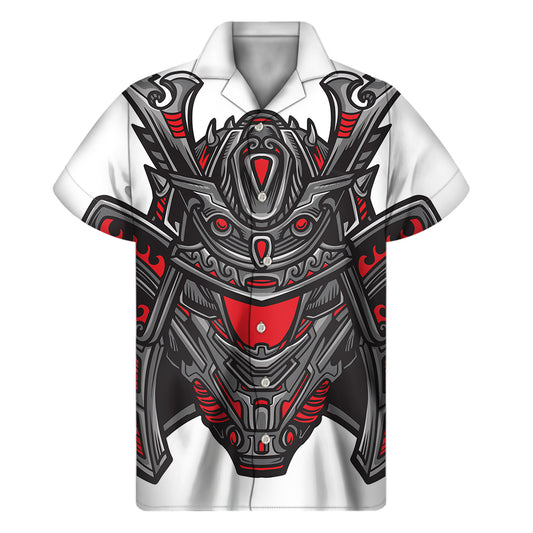 Robot Samurai Mask Print Men's Short Sleeve Shirt