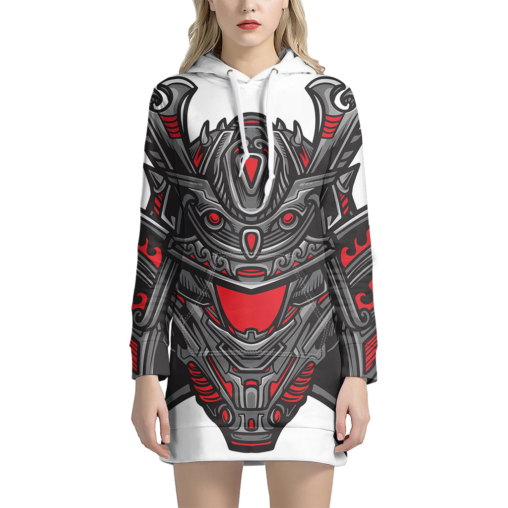 Robot Samurai Mask Print Pullover Hoodie Dress