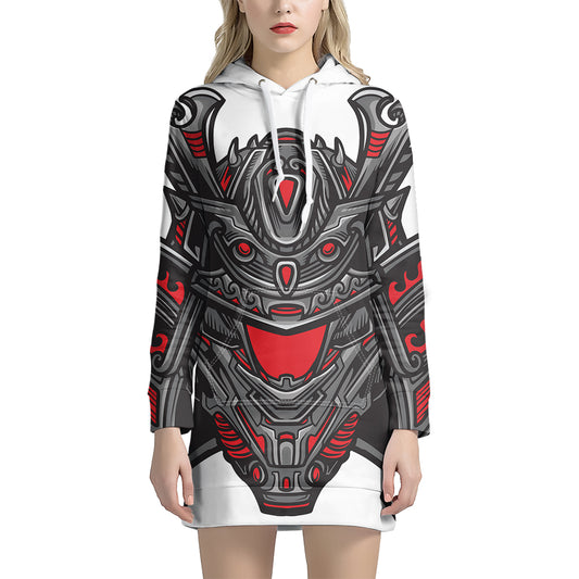 Robot Samurai Mask Print Pullover Hoodie Dress