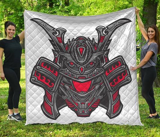 Robot Samurai Mask Print Quilt