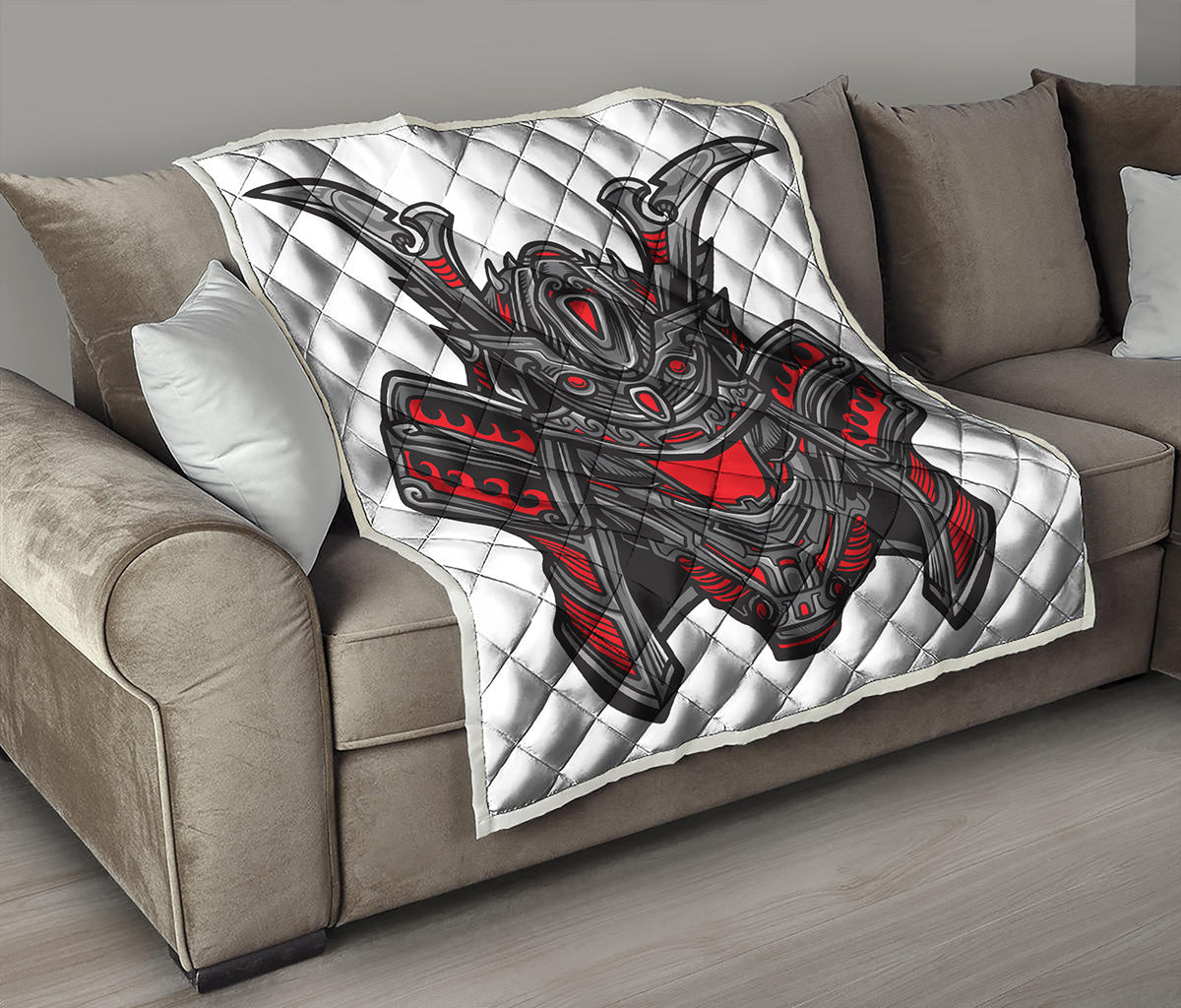 Robot Samurai Mask Print Quilt