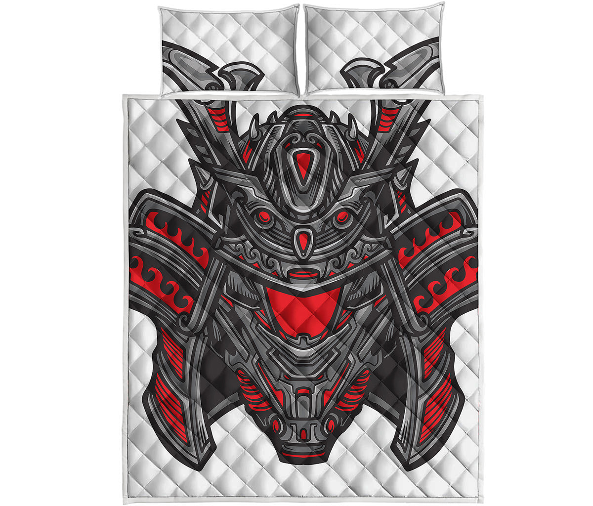 Robot Samurai Mask Print Quilt Bed Set