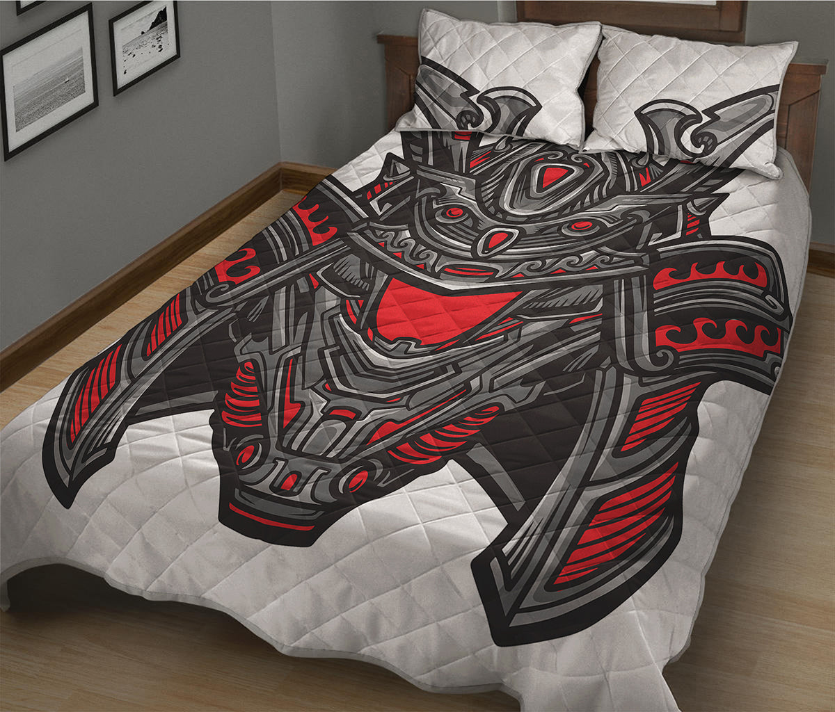 Robot Samurai Mask Print Quilt Bed Set