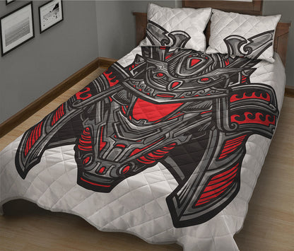 Robot Samurai Mask Print Quilt Bed Set