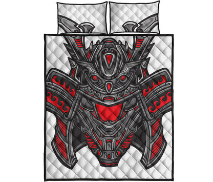 Robot Samurai Mask Print Quilt Bed Set