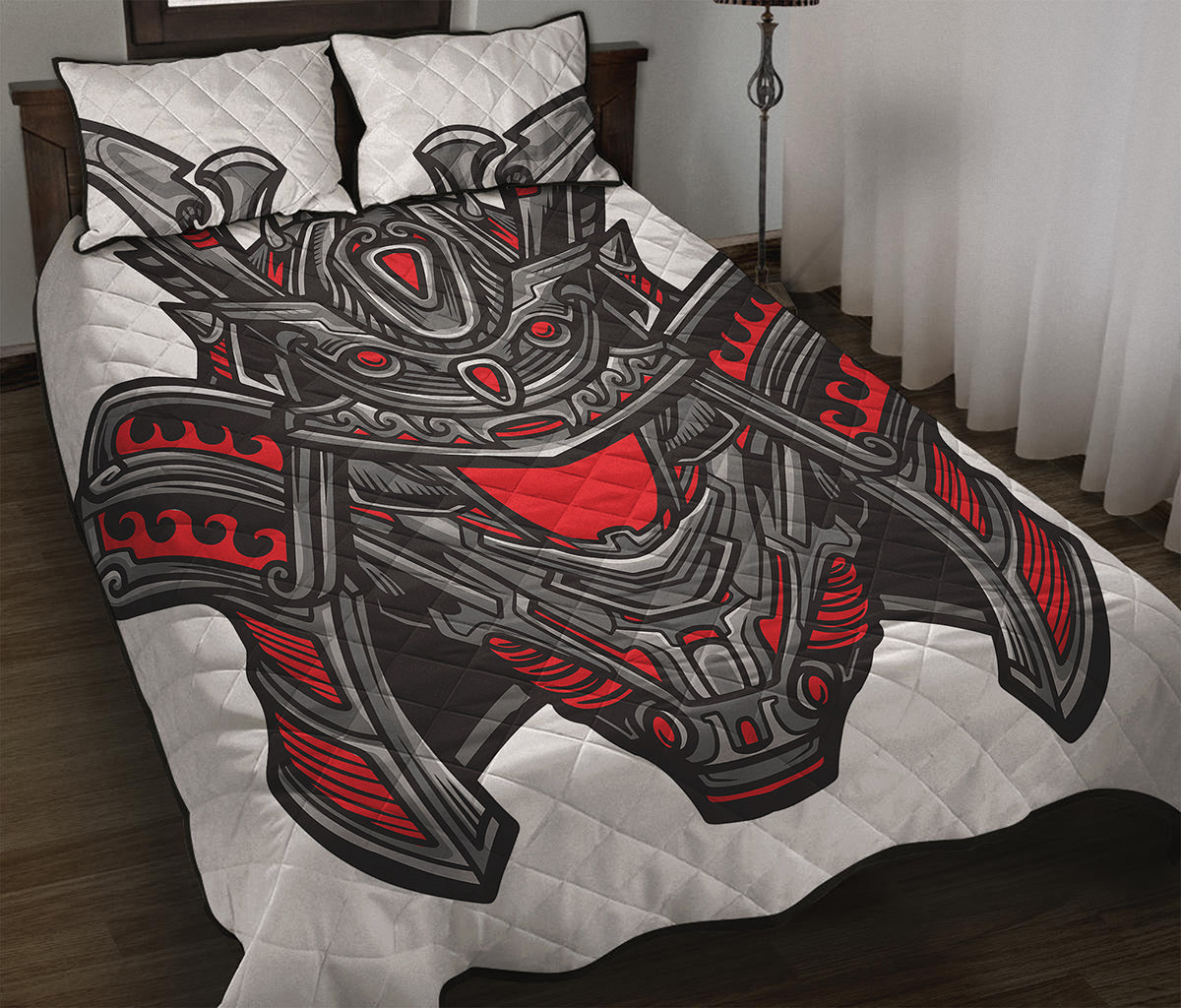 Robot Samurai Mask Print Quilt Bed Set