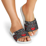Robot Samurai Mask Print White Slide Sandals