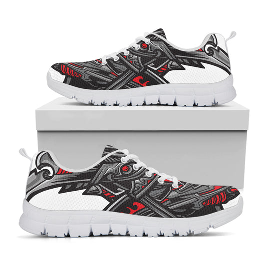 Robot Samurai Mask Print White Sneakers
