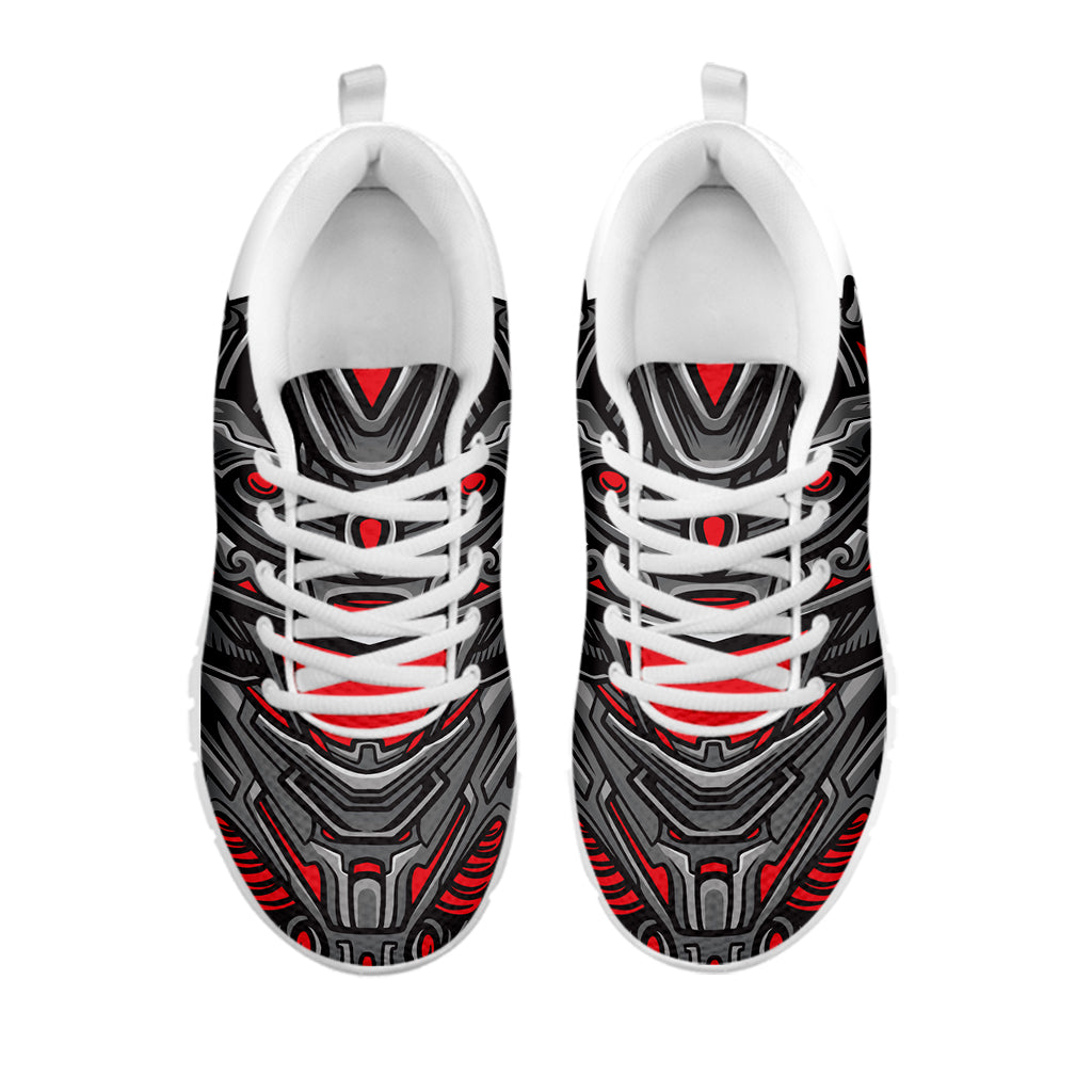 Robot Samurai Mask Print White Sneakers