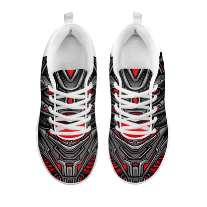 Robot Samurai Mask Print White Sneakers