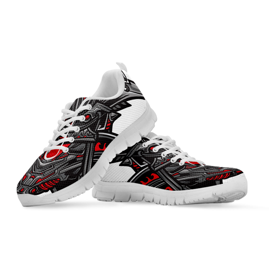 Robot Samurai Mask Print White Sneakers