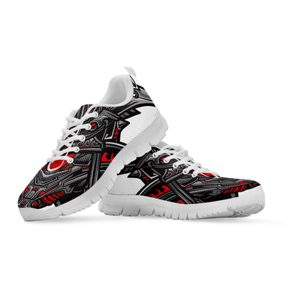 Robot Samurai Mask Print White Sneakers