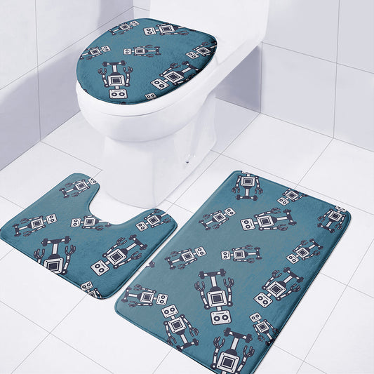 Robot Servant Pattern Print 3 Piece Bath Mat Set