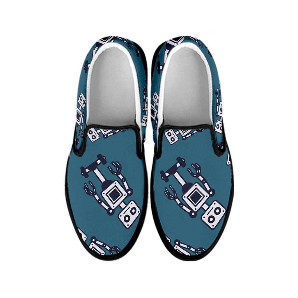 Robot Servant Pattern Print Black Slip On Shoes
