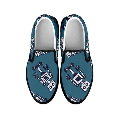 Robot Servant Pattern Print Black Slip On Shoes