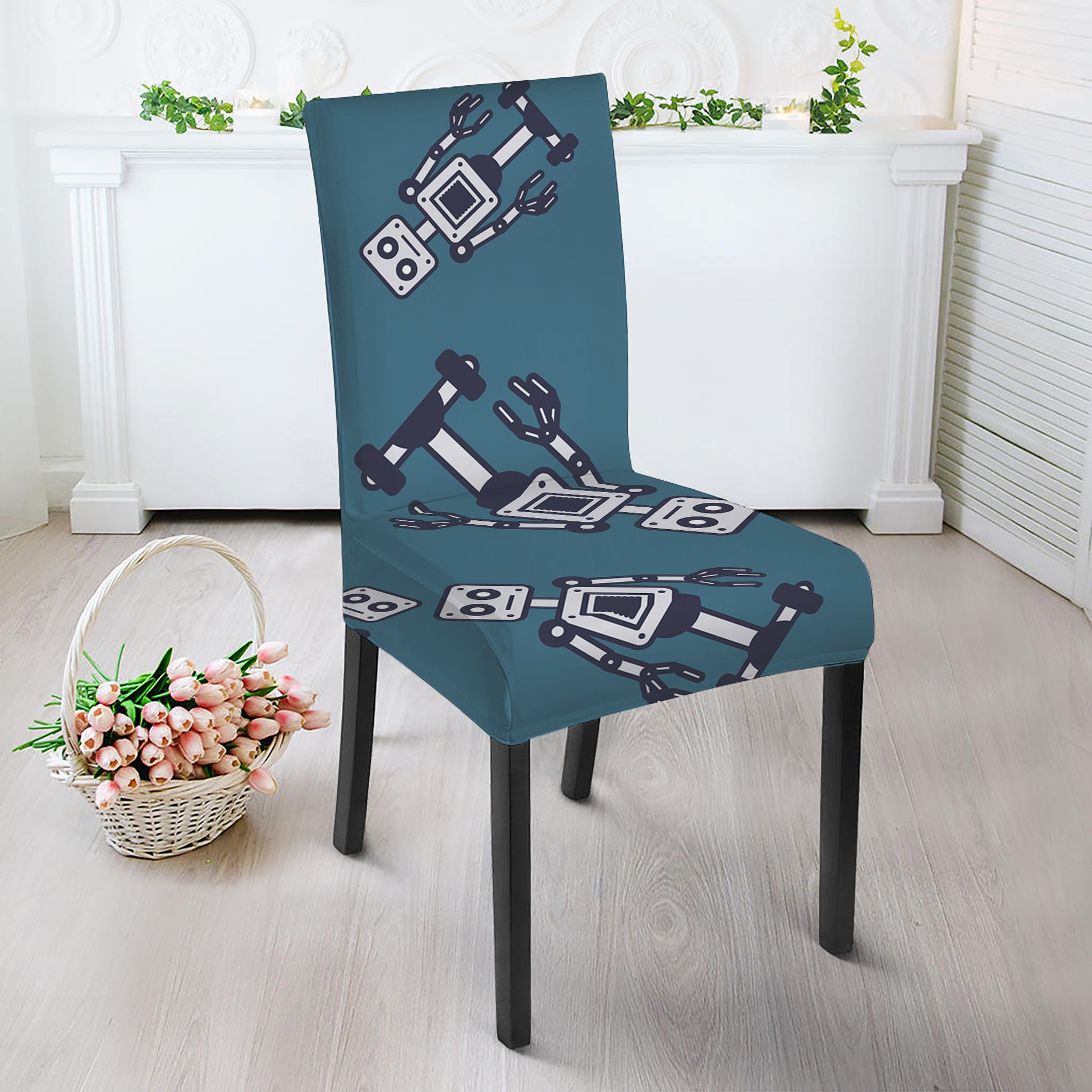 Robot Servant Pattern Print Dining Chair Slipcover