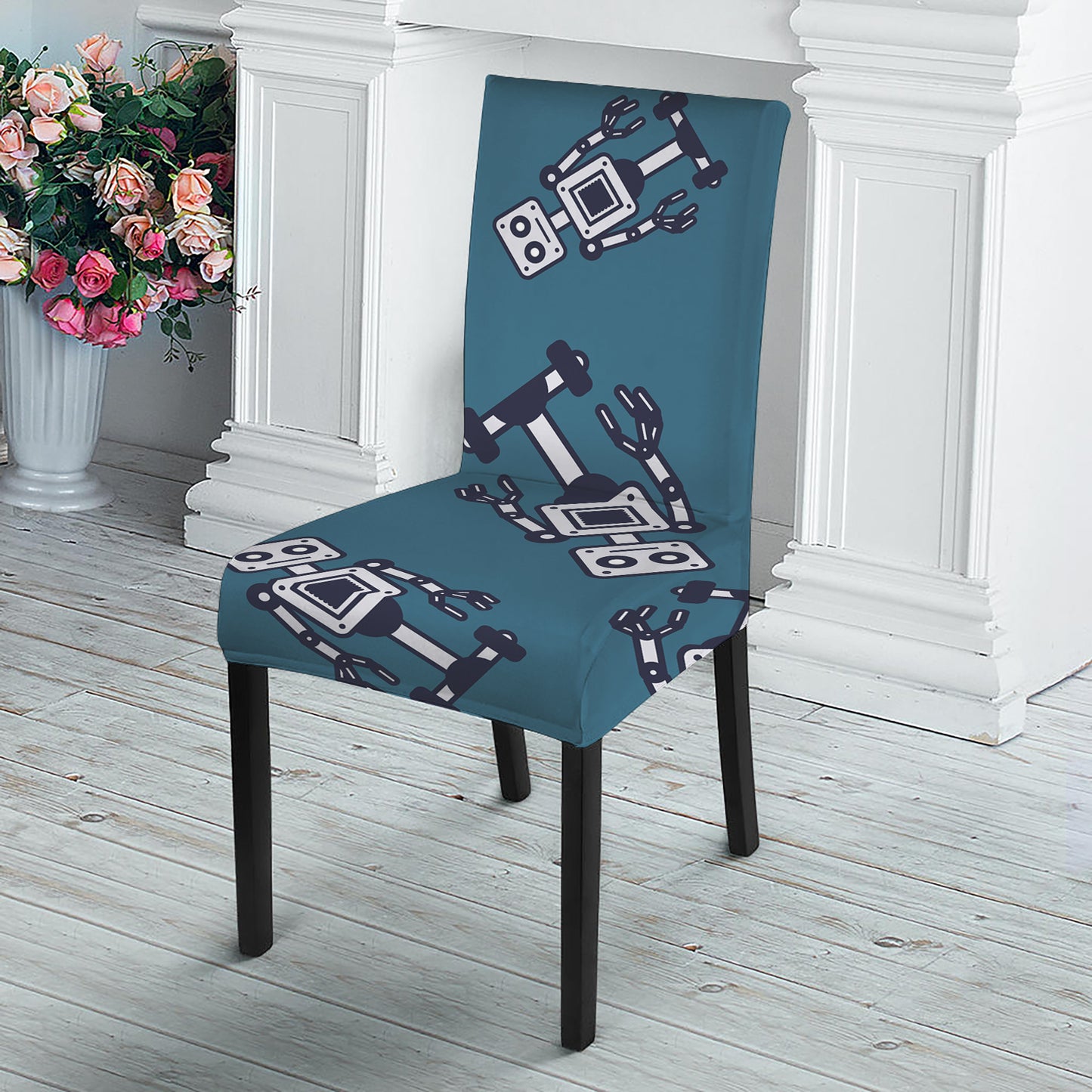 Robot Servant Pattern Print Dining Chair Slipcover