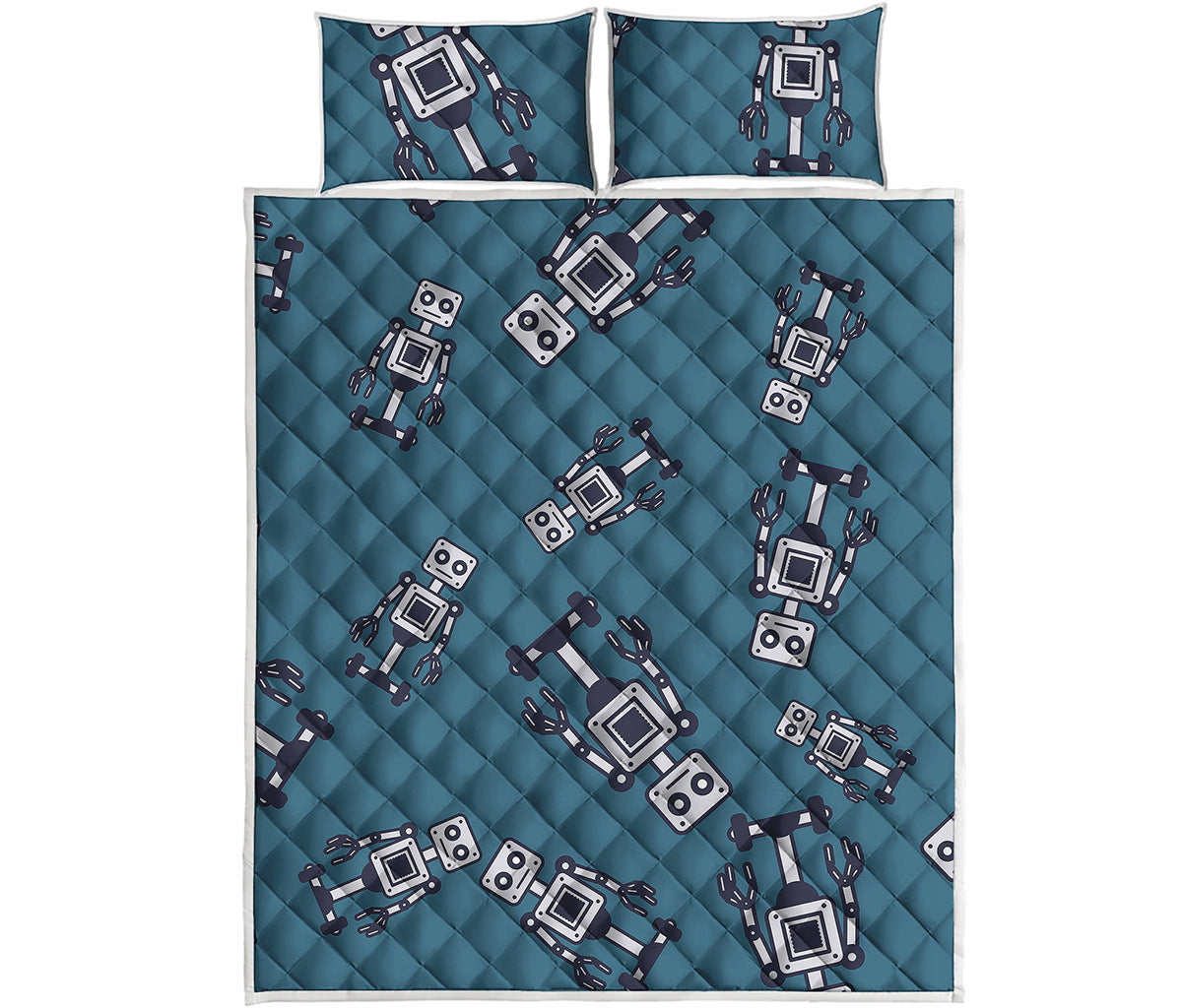 Robot Servant Pattern Print Quilt Bed Set