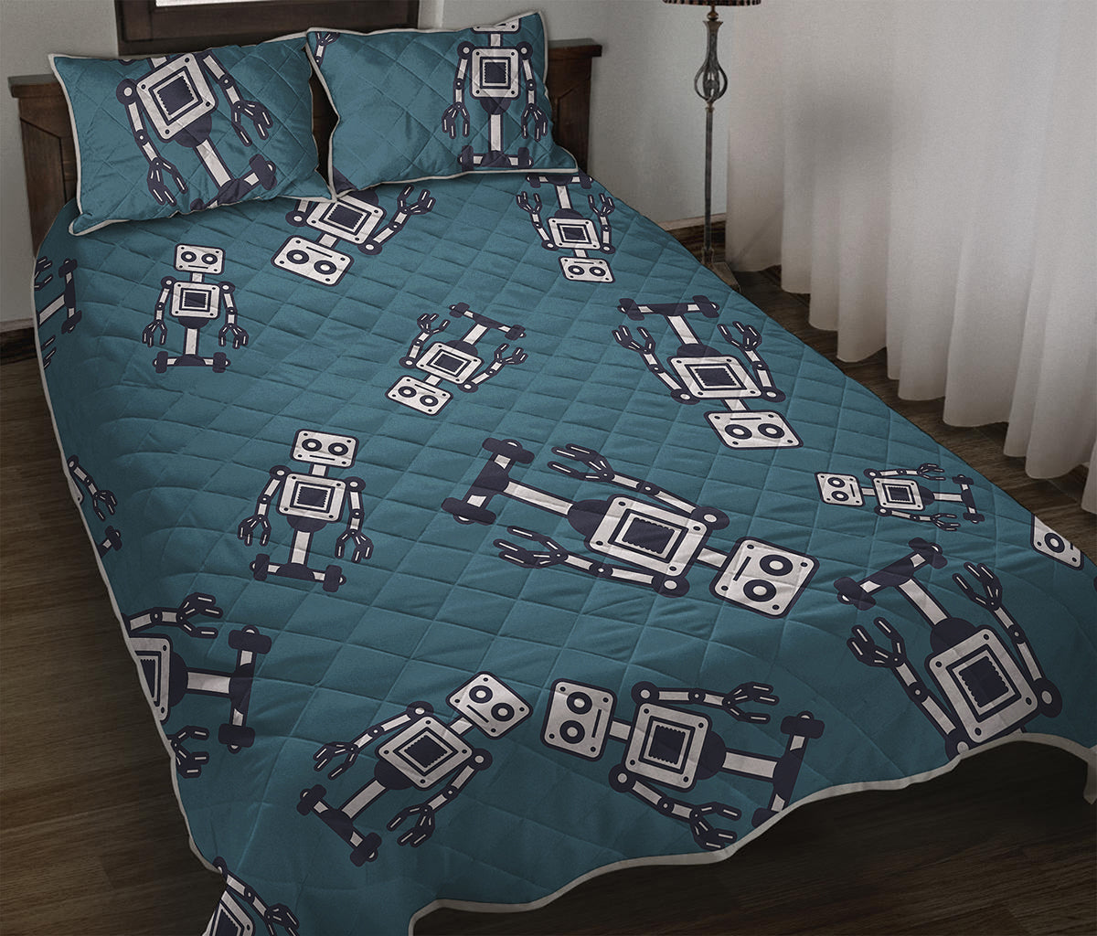 Robot Servant Pattern Print Quilt Bed Set
