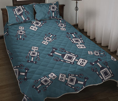Robot Servant Pattern Print Quilt Bed Set