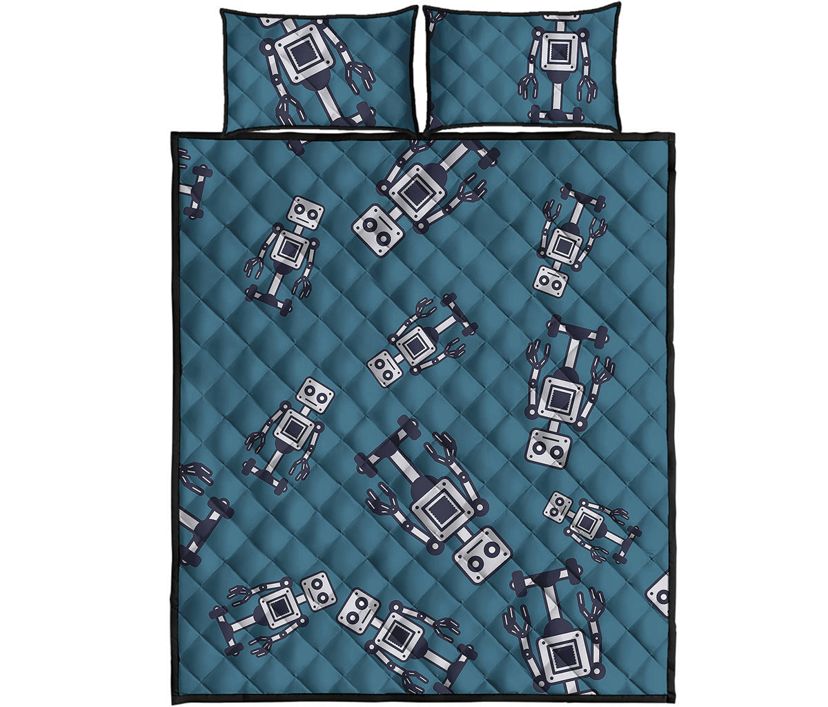 Robot Servant Pattern Print Quilt Bed Set