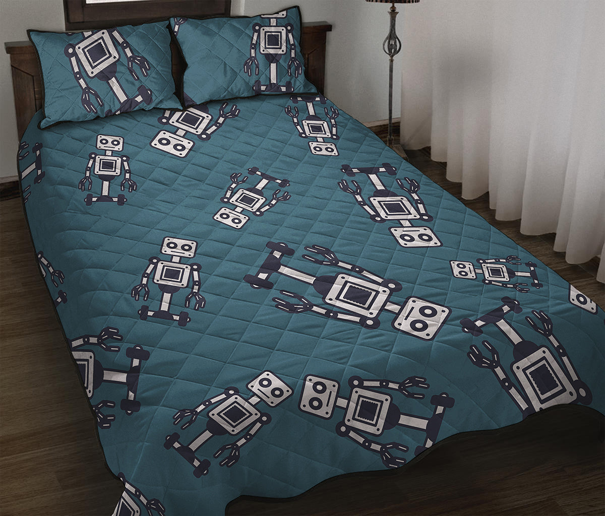 Robot Servant Pattern Print Quilt Bed Set