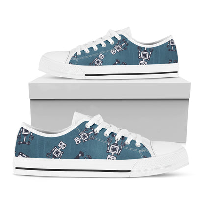 Robot Servant Pattern Print White Low Top Shoes
