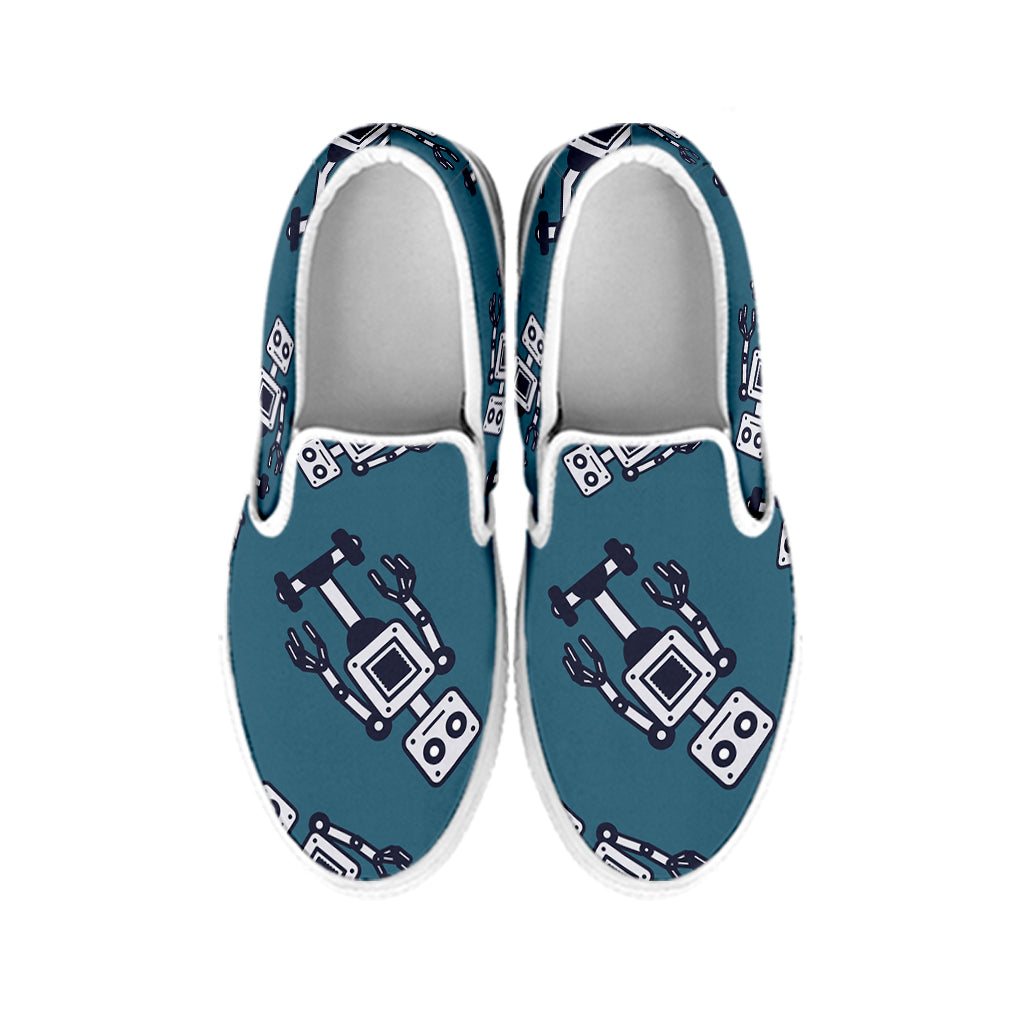 Robot Servant Pattern Print White Slip On Shoes