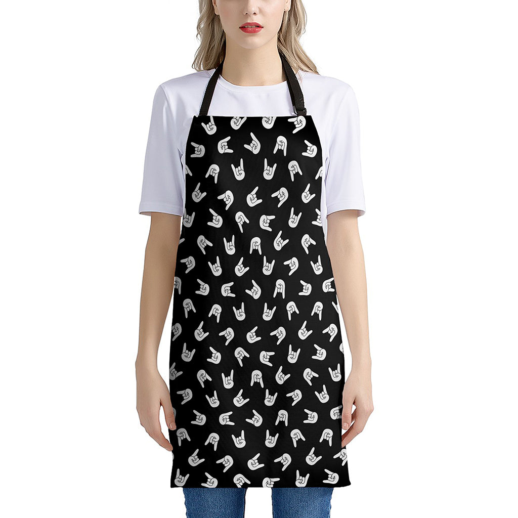 Rock And Roll Hand Sign Pattern Print Apron