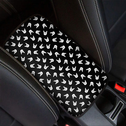 Rock And Roll Hand Sign Pattern Print Car Center Console Cover