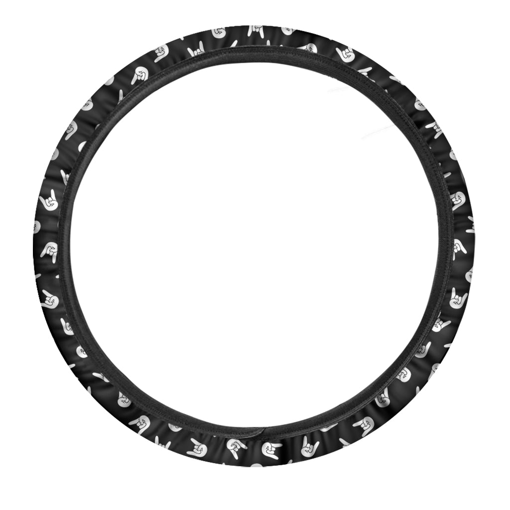 Rock And Roll Hand Sign Pattern Print Car Steering Wheel Cover