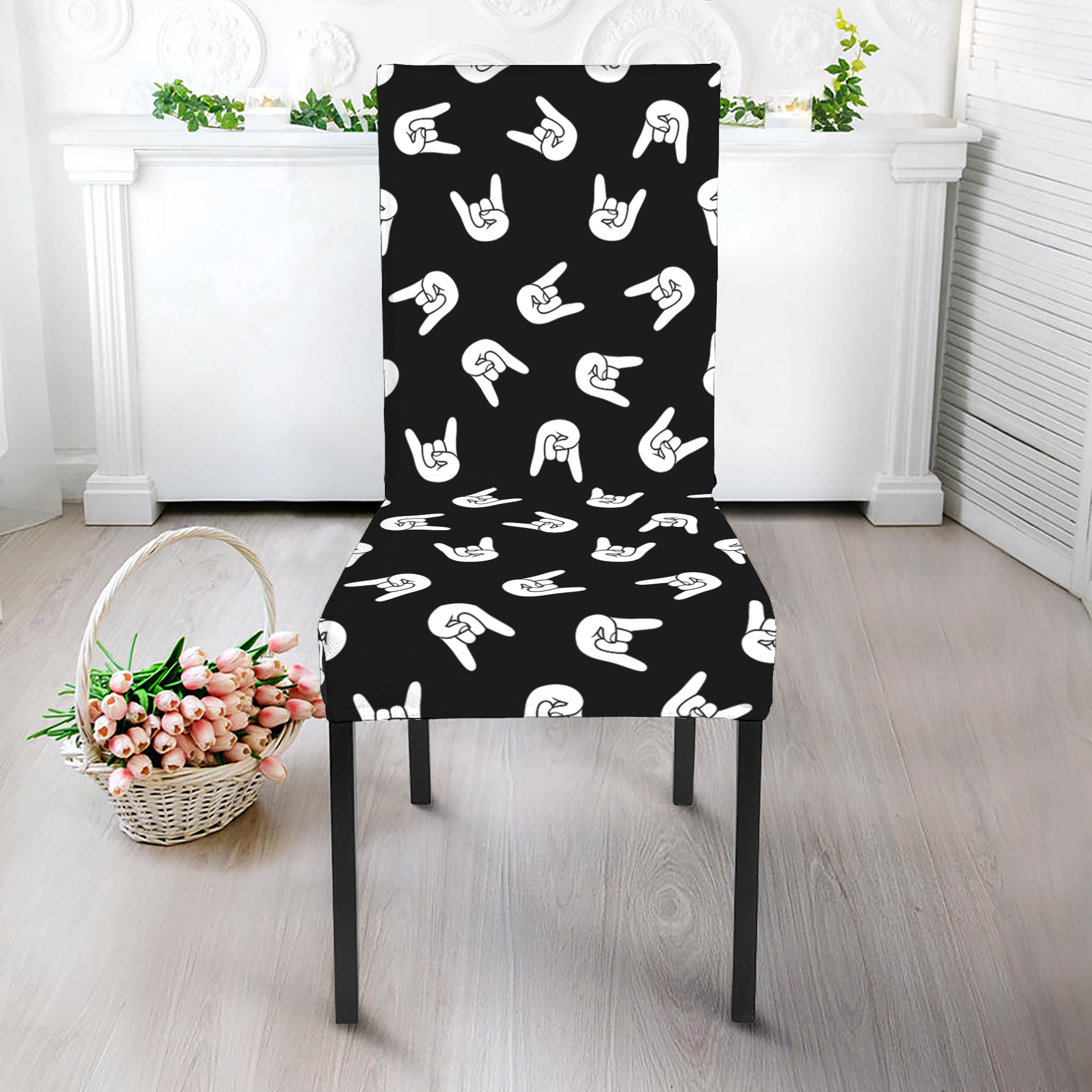 Rock And Roll Hand Sign Pattern Print Dining Chair Slipcover