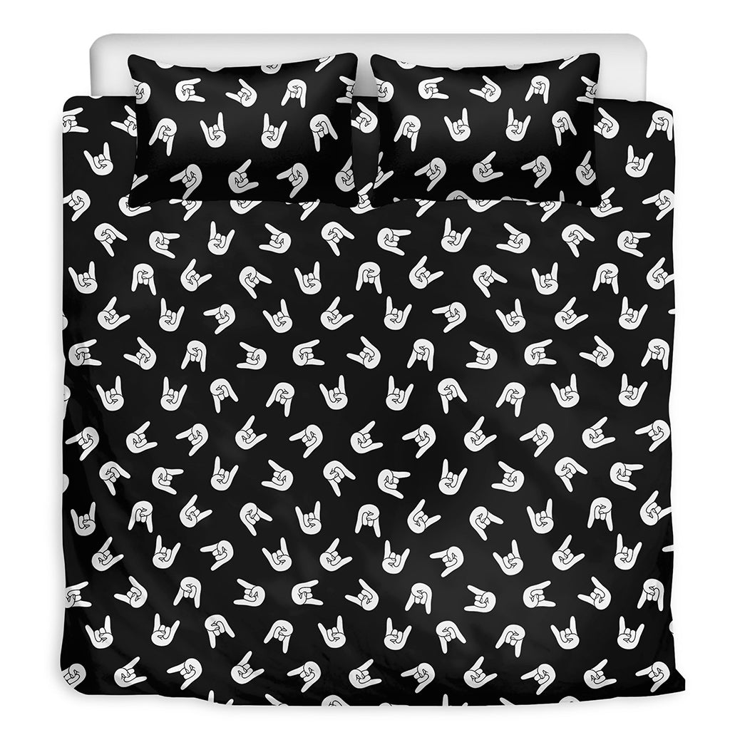 Rock And Roll Hand Sign Pattern Print Duvet Cover Bedding Set