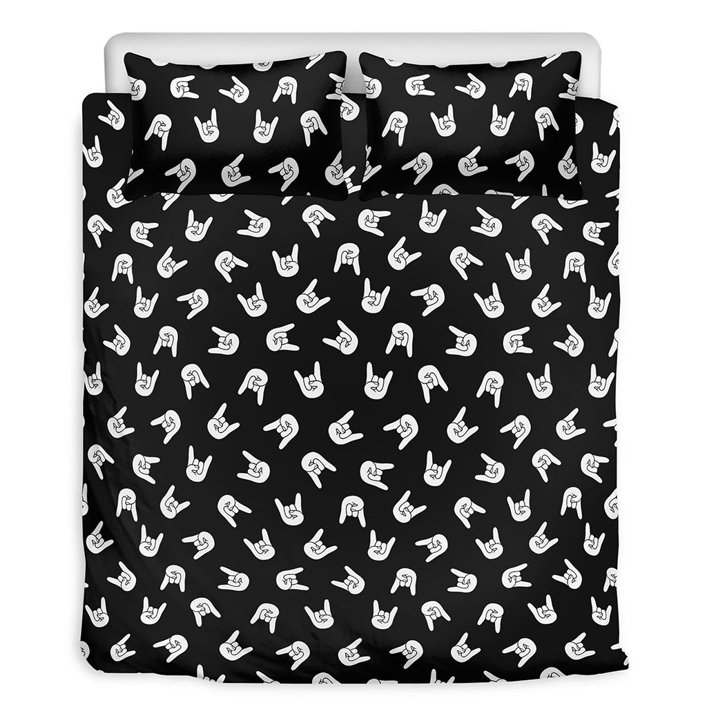 Rock And Roll Hand Sign Pattern Print Duvet Cover Bedding Set