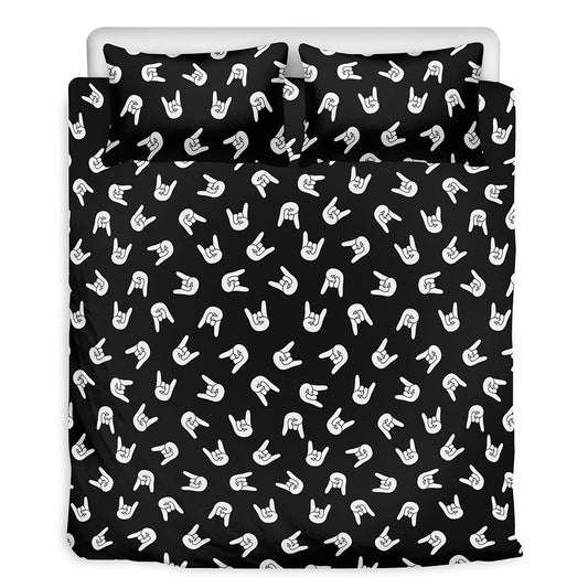 Rock And Roll Hand Sign Pattern Print Duvet Cover Bedding Set