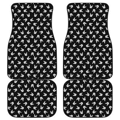 Rock And Roll Hand Sign Pattern Print Front and Back Car Floor Mats
