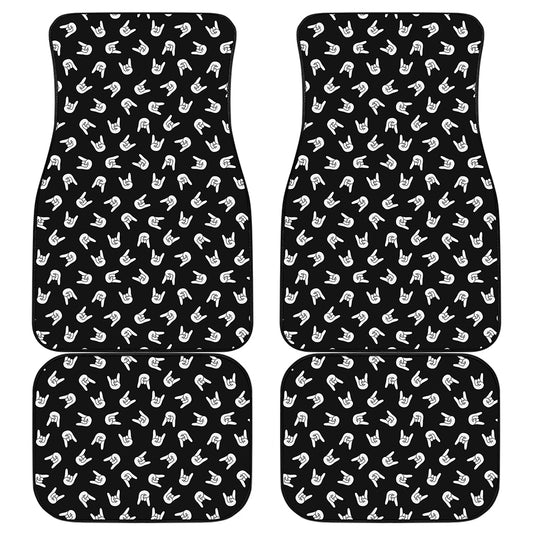 Rock And Roll Hand Sign Pattern Print Front and Back Car Floor Mats