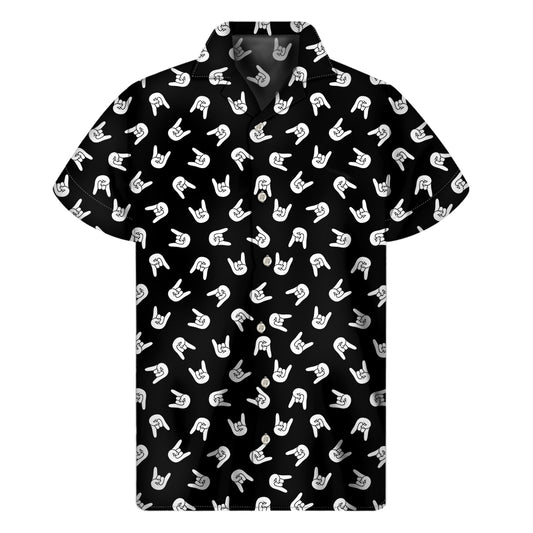 Rock And Roll Hand Sign Pattern Print Men's Short Sleeve Shirt