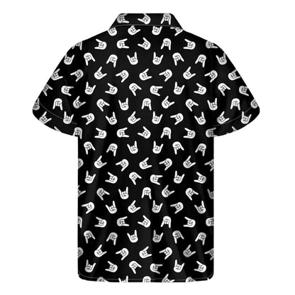 Rock And Roll Hand Sign Pattern Print Men's Short Sleeve Shirt