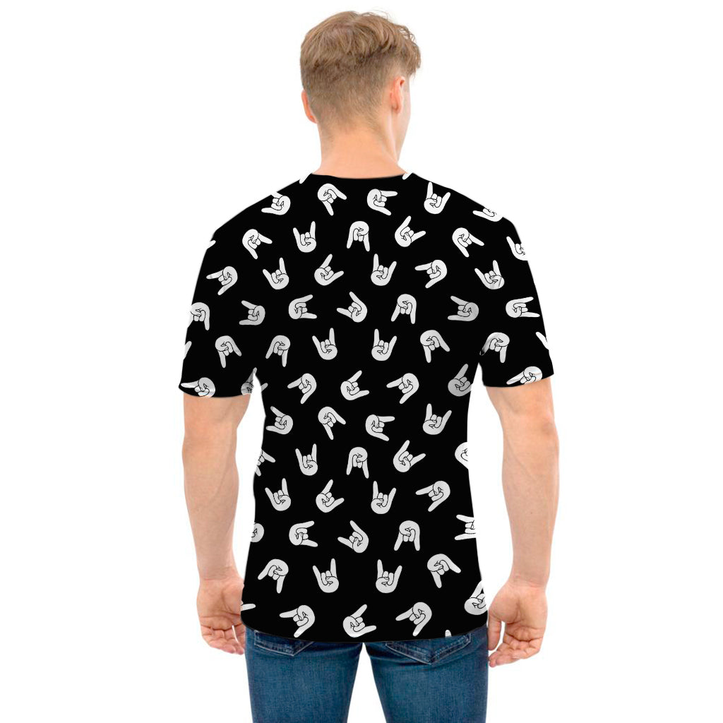 Rock And Roll Hand Sign Pattern Print Men's T-Shirt