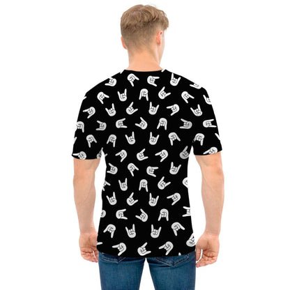 Rock And Roll Hand Sign Pattern Print Men's T-Shirt