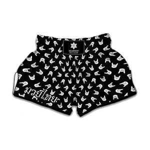 Rock And Roll Hand Sign Pattern Print Muay Thai Boxing Shorts