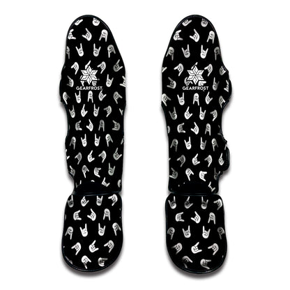 Rock And Roll Hand Sign Pattern Print Muay Thai Shin Guard