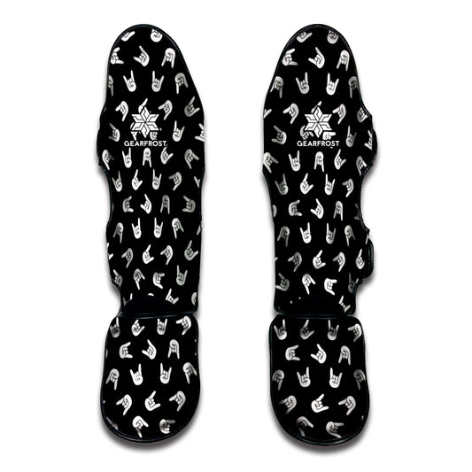 Rock And Roll Hand Sign Pattern Print Muay Thai Shin Guard