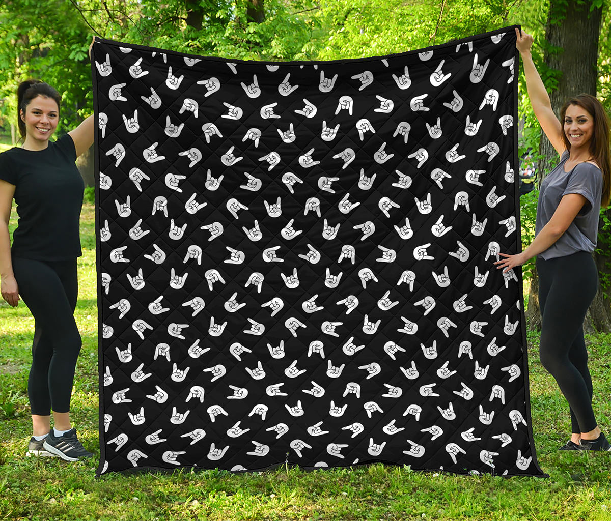 Rock And Roll Hand Sign Pattern Print Quilt