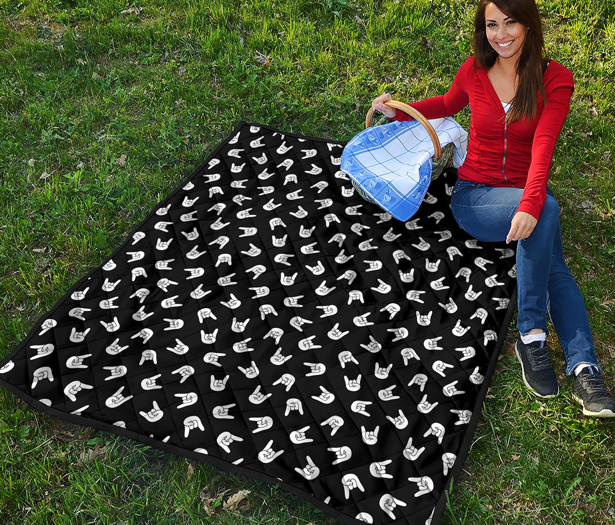 Rock And Roll Hand Sign Pattern Print Quilt