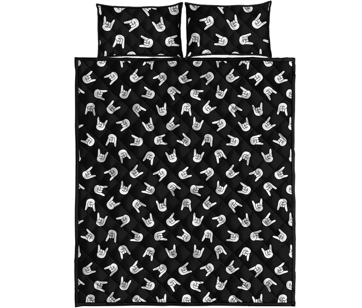 Rock And Roll Hand Sign Pattern Print Quilt Bed Set